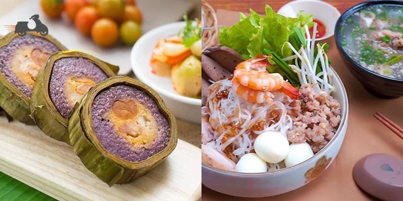 Bánh tét lá cẩm dẻo ngọt và hủ tiếu Sa Đéc